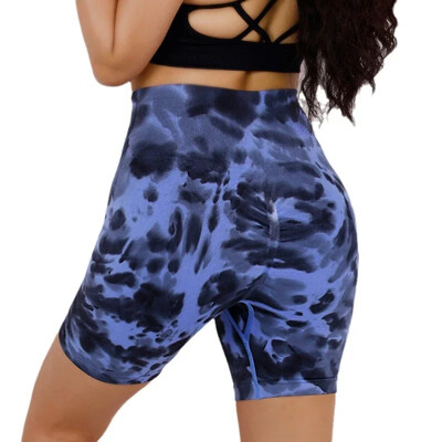 Pantaloni scurți pentru femei Tie Dye Pantaloni scurți cu talie înaltă fără sudură Pantaloni scurti de fitness Camo elastic în aer liber Colanți de modă tricot cu ridicare la fund