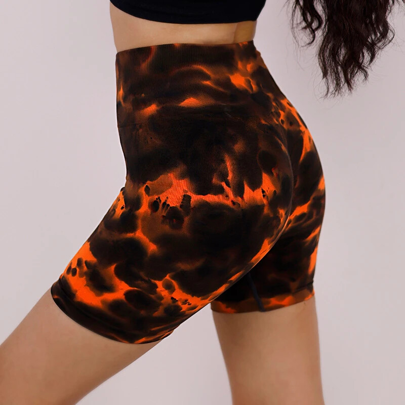 Pantaloni scurți pentru femei Tie Dye Pantaloni scurți cu talie înaltă fără sudură Pantaloni scurti de fitness Camo elastic în aer liber Colanți de modă tricot cu ridicare la fund