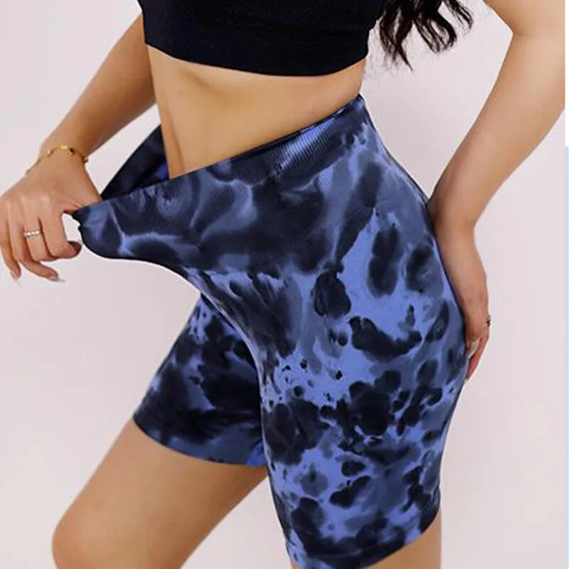 Pantaloni scurți pentru femei Tie Dye Pantaloni scurți cu talie înaltă fără sudură Pantaloni scurti de fitness Camo elastic în aer liber Colanți de modă tricot cu ridicare la fund