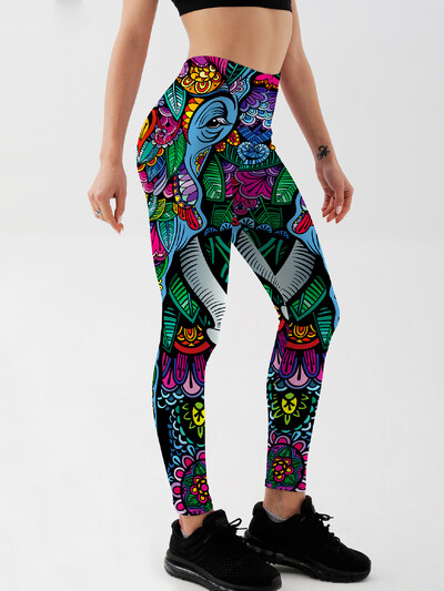 Modne ženske tajice s printom životinja za fitness Tajice s visokim strukom za teretanu Push Up vježbanje Ženske tajice s printom lišća u boji