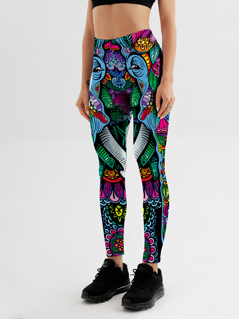 Modne ženske tajice s printom životinja za fitness Tajice s visokim strukom za teretanu Push Up vježbanje Ženske tajice s printom lišća u boji