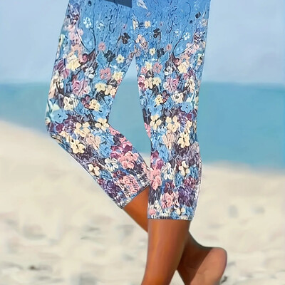 Ženske ljetne tajice s visokim strukom, uske hlače s modnim printom, ženske udobne ležerne hlače sa sedam hlača