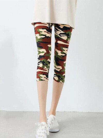 CUHAKCI Fitness Leggins Poliester Capris Hlače za vježbanje Kamuflažne tajice s printom Seksi ženske ženske vojnozelene visoke elastične