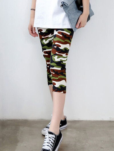 CUHAKCI Fitness Leggins Poliester Capris Hlače za vježbanje Kamuflažne tajice s printom Seksi ženske ženske vojnozelene visoke elastične