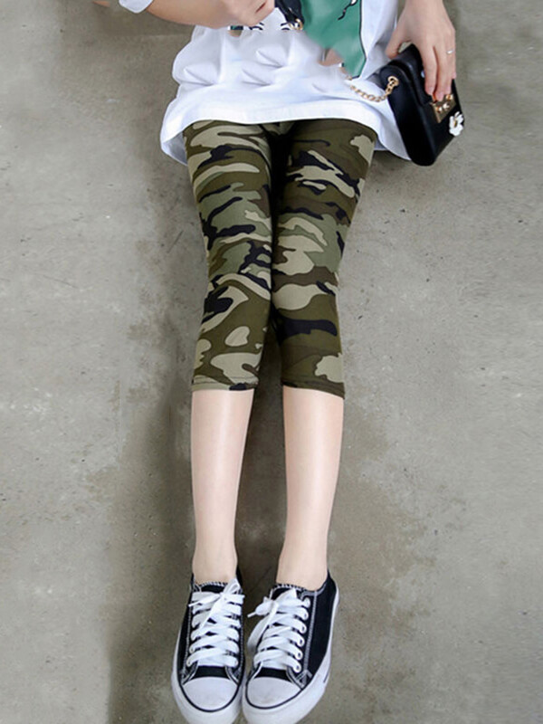 CUHAKCI Fitness Leggins Poliester Capris Hlače za vježbanje Kamuflažne tajice s printom Seksi ženske ženske vojnozelene visoke elastične