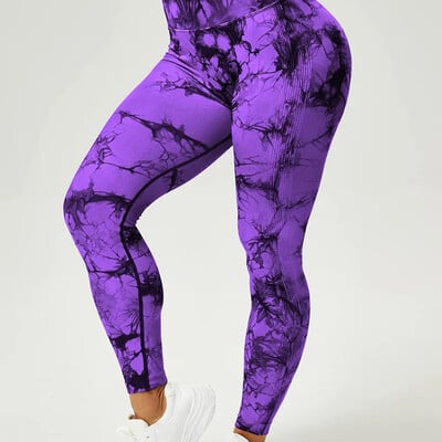 Colanți de yoga fără cusături Tie Dye Scrunch pentru femei Cu talie înaltă Colanți de gimnastică Push Up pentru antrenament pentru controlul burticii Pantaloni de fitness pentru doamne