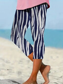 Ženske ljetne uske kratke hlače za plažu na zebraste pruge, praznični stil, uske rastezljive kapri ležerne udobne hlače