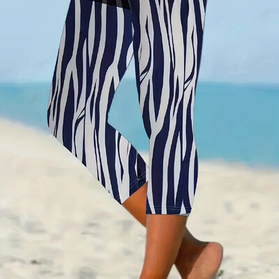 Ženske ljetne uske kratke hlače za plažu na zebraste pruge, praznični stil, uske rastezljive kapri ležerne udobne hlače
