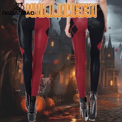 Nadanbao Halloween Cosplay Leggings Galaxy femei Leggings roșu și negru cu imprimeu Pantaloni Jambiere clasice cu desene animate Deadpool