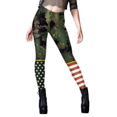 [You're My Secret] Γυναικείο παντελόνι γυμναστικής σημαία καμουφλάζ ρίγες εμπριμέ ελαστικό ψηλόμεσο αθλητικό κολάν γυμναστικής