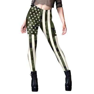 [You're My Secret] Γυναικείο παντελόνι γυμναστικής σημαία καμουφλάζ ρίγες εμπριμέ ελαστικό ψηλόμεσο αθλητικό κολάν γυμναστικής