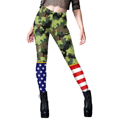 [You're My Secret] Γυναικείο παντελόνι γυμναστικής σημαία καμουφλάζ ρίγες εμπριμέ ελαστικό ψηλόμεσο αθλητικό κολάν γυμναστικής