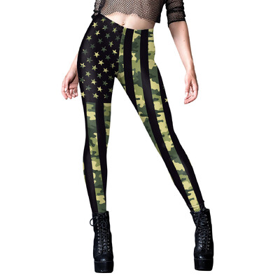 [You're My Secret] Γυναικείο παντελόνι γυμναστικής σημαία καμουφλάζ ρίγες εμπριμέ ελαστικό ψηλόμεσο αθλητικό κολάν γυμναστικής