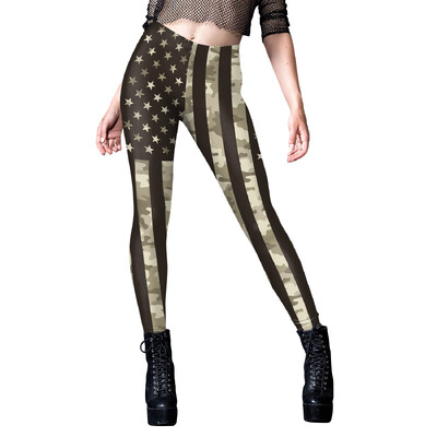 [You're My Secret] Γυναικείο παντελόνι γυμναστικής σημαία καμουφλάζ ρίγες εμπριμέ ελαστικό ψηλόμεσο αθλητικό κολάν γυμναστικής