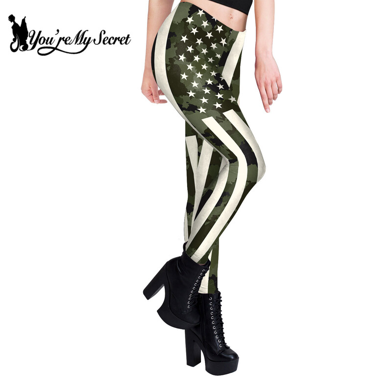 [You're My Secret] Γυναικείο παντελόνι γυμναστικής σημαία καμουφλάζ ρίγες εμπριμέ ελαστικό ψηλόμεσο αθλητικό κολάν γυμναστικής