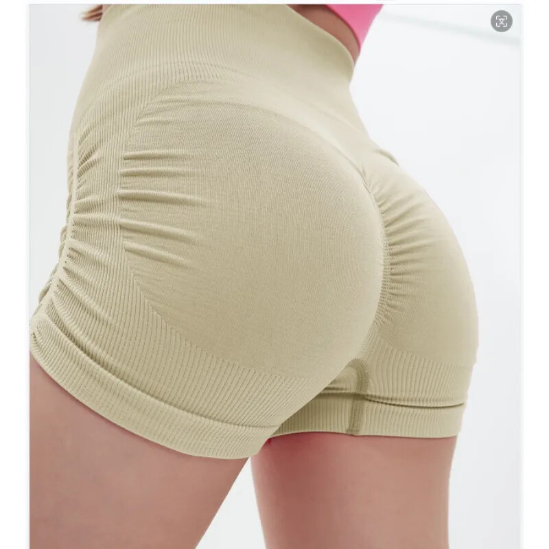 Sieviešu sporta zāles šorti ar augstu vidukli bezšuvju adīti šorti ar ielocēm, augstas elastīgas fitnesa gurnus paceļošas slaidas treniņu jogas bikses