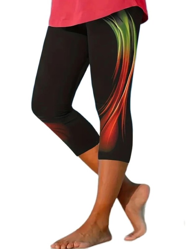 Ģeometriska telpa ar vieglu apdruku elastīga elastīga jostasvieta pieguļošas ikdienas legingi slaidas apgrieztas bikses sievietēm