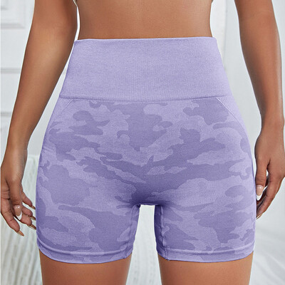 Bezšuvju Camo Fitness Šorti Sieviešu Trikotāžas Šorti Augstas Elastības Treniņiem Modes Jogas legingi Augsts viduklis Gurnus paceļamas Slaidas Bikses