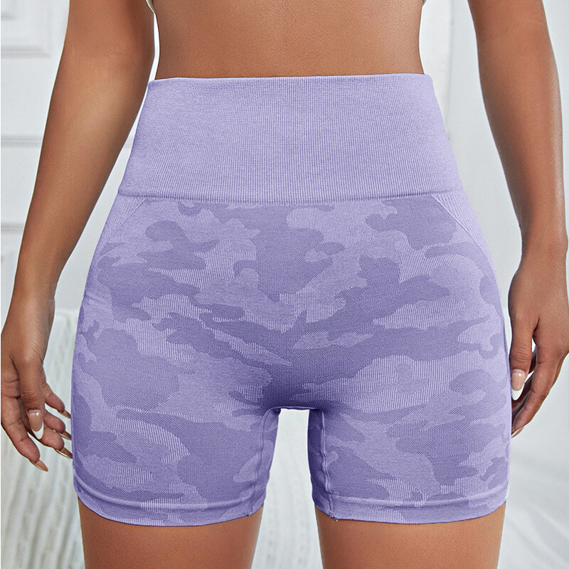 Bezšuvju Camo Fitness Šorti Sieviešu Trikotāžas Šorti Augstas Elastības Treniņiem Modes Jogas legingi Augsts viduklis Gurnus paceļamas Slaidas Bikses