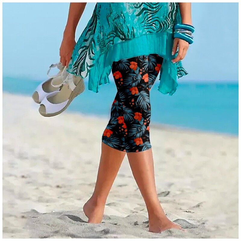 Ljetne retro hlače s cvjetnim printom Ulična odjeća Ženske Y2k hlače Hlače za plažu Ženske tajice Ležerne hlače za fitness Kapri odjeća