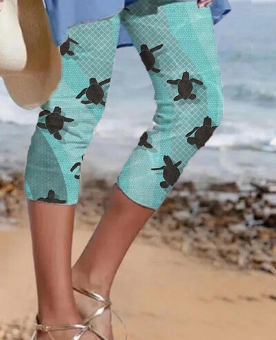 Vasaras bruņurupuču apdrukas Bikses Ielu apģērbi Sieviešu ikdienas Y2k Bikses Pludmales Bikses Sieviešu legingi Fitness Pantalons Cute Capri Drēbes