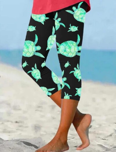 Vasaras bruņurupuču apdrukas Bikses Ielu apģērbi Sieviešu ikdienas Y2k Bikses Pludmales Bikses Sieviešu legingi Fitness Pantalons Cute Capri Drēbes