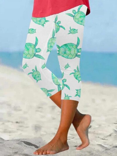 Vasaras bruņurupuču apdrukas Bikses Ielu apģērbi Sieviešu ikdienas Y2k Bikses Pludmales Bikses Sieviešu legingi Fitness Pantalons Cute Capri Drēbes