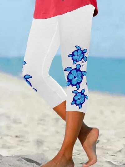 Vasaras bruņurupuču apdrukas Bikses Ielu apģērbi Sieviešu ikdienas Y2k Bikses Pludmales Bikses Sieviešu legingi Fitness Pantalons Cute Capri Drēbes