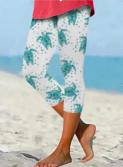 Vasaras bruņurupuču apdrukas Bikses Ielu apģērbi Sieviešu ikdienas Y2k Bikses Pludmales Bikses Sieviešu legingi Fitness Pantalons Cute Capri Drēbes