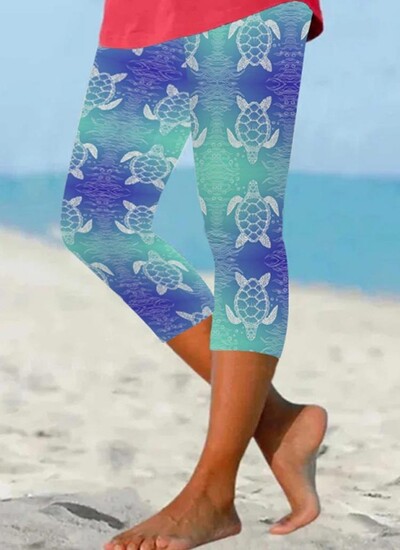 Vasaras bruņurupuču apdrukas Bikses Ielu apģērbi Sieviešu ikdienas Y2k Bikses Pludmales Bikses Sieviešu legingi Fitness Pantalons Cute Capri Drēbes