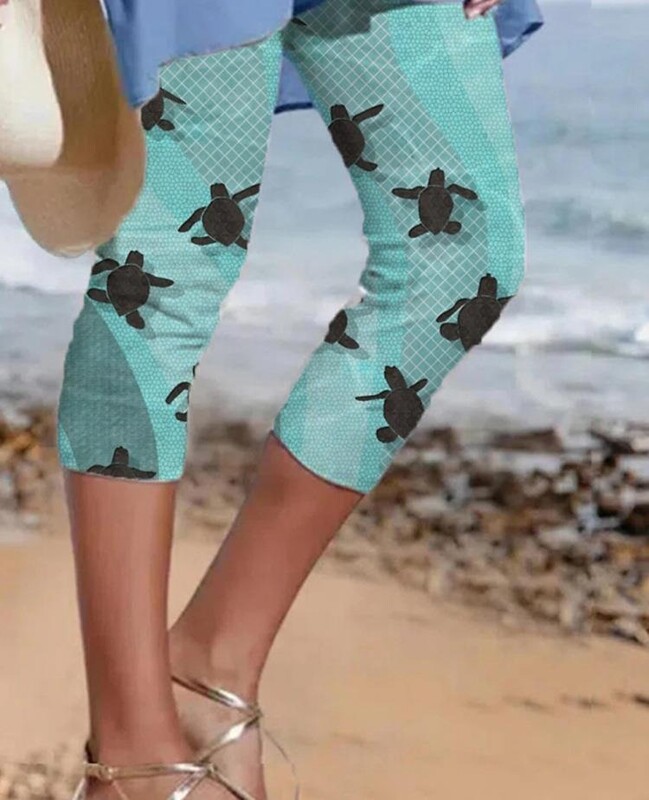 Vasaras bruņurupuču apdrukas Bikses Ielu apģērbi Sieviešu ikdienas Y2k Bikses Pludmales Bikses Sieviešu legingi Fitness Pantalons Cute Capri Drēbes