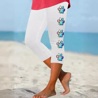 Ljetne hlače s otiskom pseće šape Ulična odjeća Ženske ležerne Y2K hlače Hlače za plažu Ženske tajice Pantalone za fitnes Slatka kapri odjeća