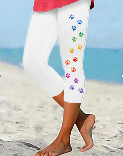 Ljetne hlače s otiskom pseće šape Ulična odjeća Ženske ležerne Y2K hlače Hlače za plažu Ženske tajice Pantalone za fitnes Slatka kapri odjeća