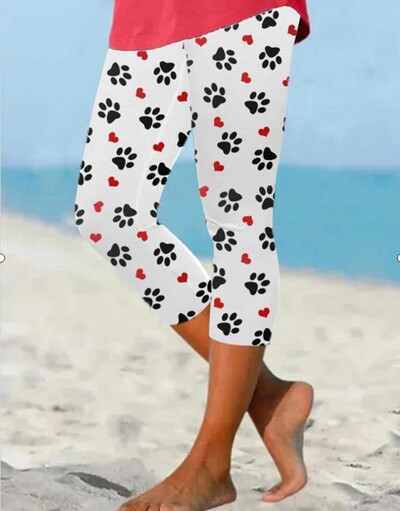 Ljetne hlače s otiskom pseće šape Ulična odjeća Ženske ležerne Y2K hlače Hlače za plažu Ženske tajice Pantalone za fitnes Slatka kapri odjeća