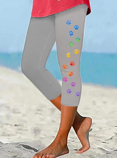 Ljetne hlače s otiskom pseće šape Ulična odjeća Ženske ležerne Y2K hlače Hlače za plažu Ženske tajice Pantalone za fitnes Slatka kapri odjeća