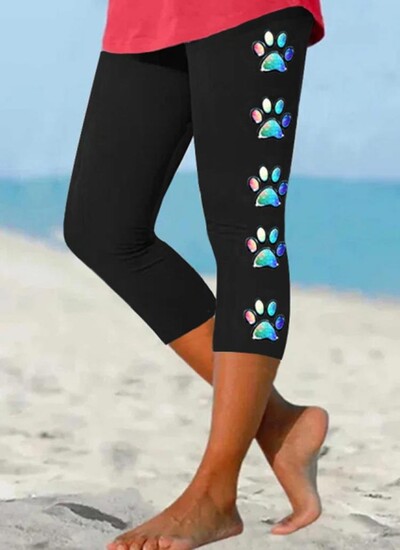 Ljetne hlače s otiskom pseće šape Ulična odjeća Ženske ležerne Y2K hlače Hlače za plažu Ženske tajice Pantalone za fitnes Slatka kapri odjeća