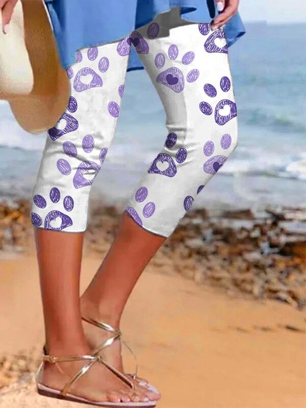 Ljetne hlače s otiskom pseće šape Ulična odjeća Ženske ležerne Y2K hlače Hlače za plažu Ženske tajice Pantalone za fitnes Slatka kapri odjeća