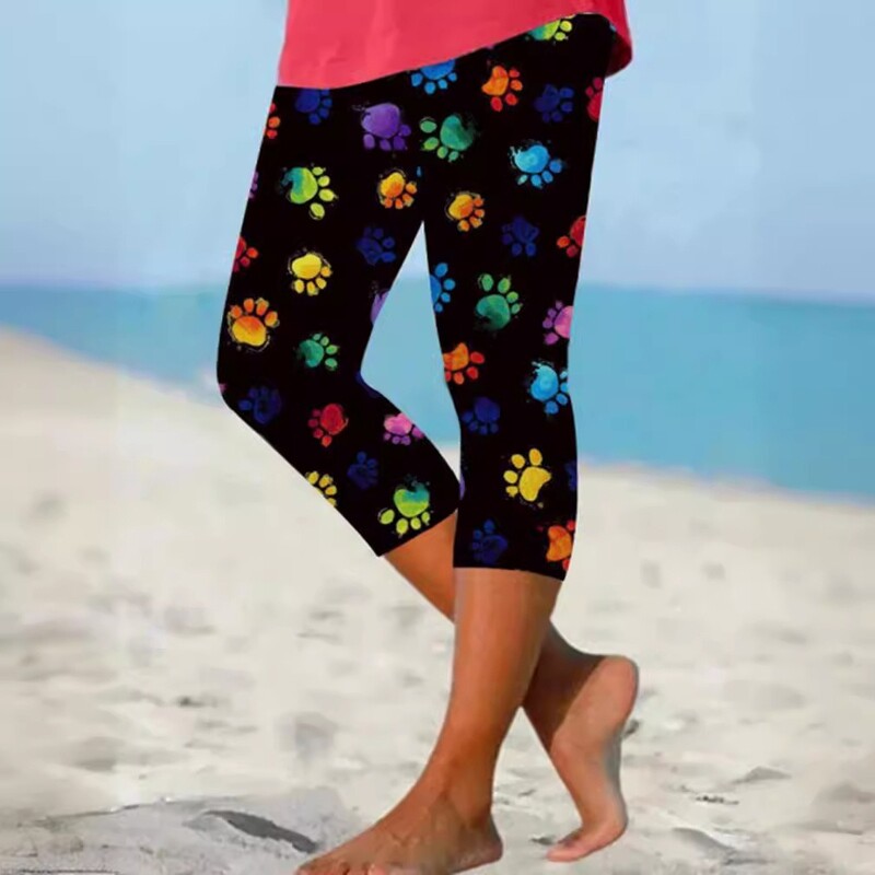 Ljetne hlače s otiskom pseće šape Ulična odjeća Ženske ležerne Y2K hlače Hlače za plažu Ženske tajice Pantalone za fitnes Slatka kapri odjeća