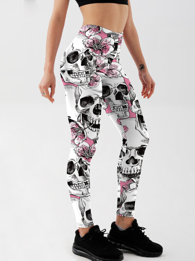Mood Naiste Skull Rose trükitud retuusid Push Up Workout Naiste trükitud retuusid