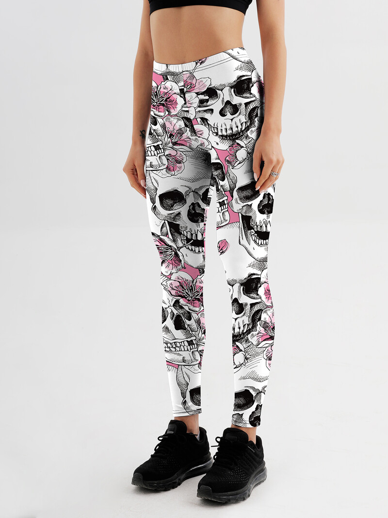 Mood Naiste Skull Rose trükitud retuusid Push Up Workout Naiste trükitud retuusid