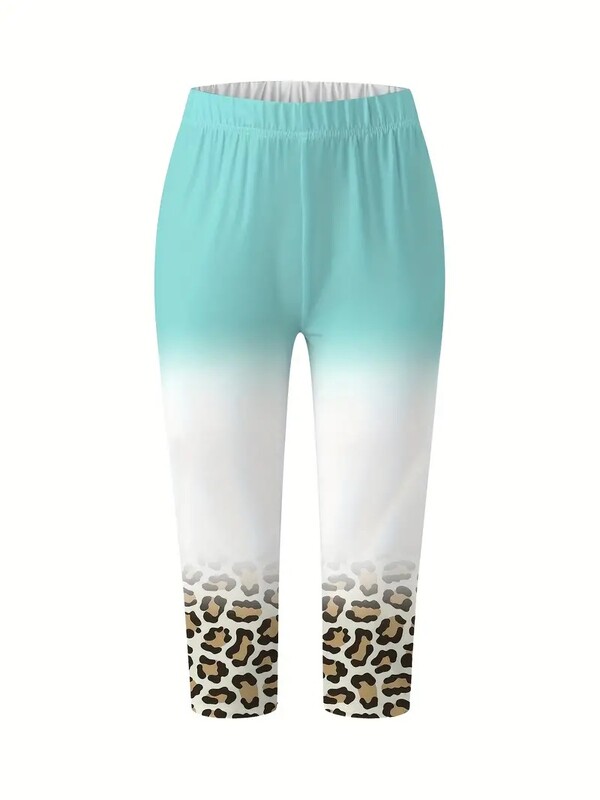 Pakāpeniskas leoparda raksta elastīgas, slaidas, elastīgas jostasvietas, stingras ikdienas legingi capri bikses sievietēm