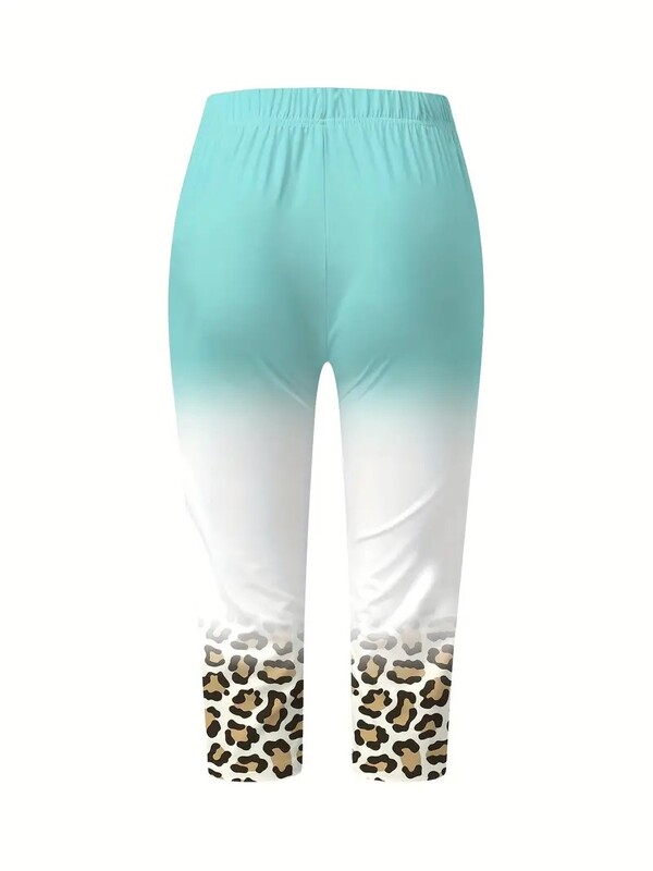 Pakāpeniskas leoparda raksta elastīgas, slaidas, elastīgas jostasvietas, stingras ikdienas legingi capri bikses sievietēm