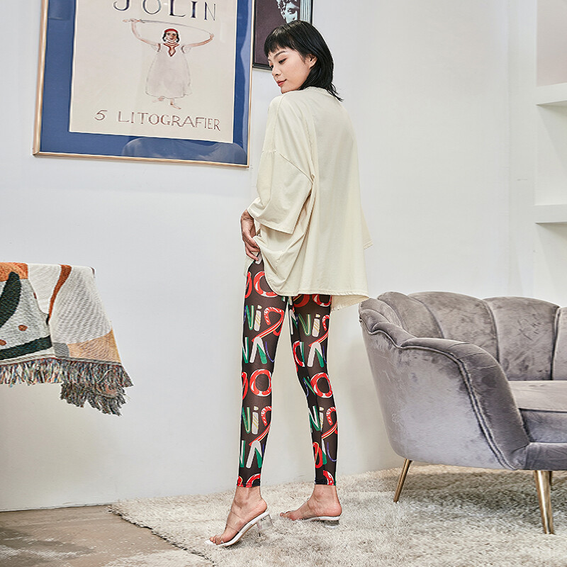 Modes marles legingi ar burtu apdruku Wear Summer Thin Cool Thin Caurspīdīgas marles bikses Augsti elastīgas slaidinošas sieviešu bikses