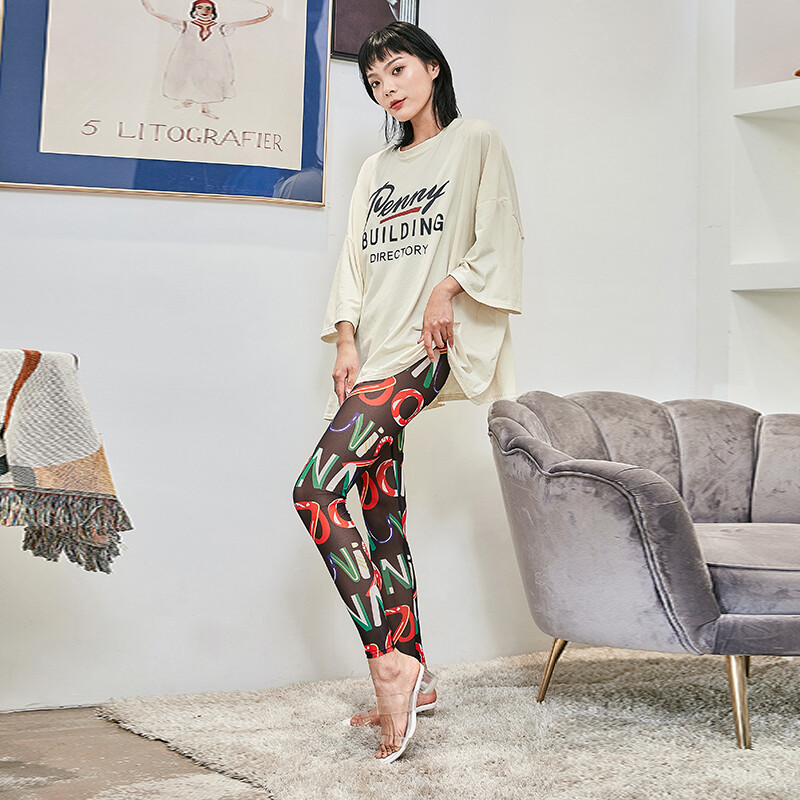 Modes marles legingi ar burtu apdruku Wear Summer Thin Cool Thin Caurspīdīgas marles bikses Augsti elastīgas slaidinošas sieviešu bikses