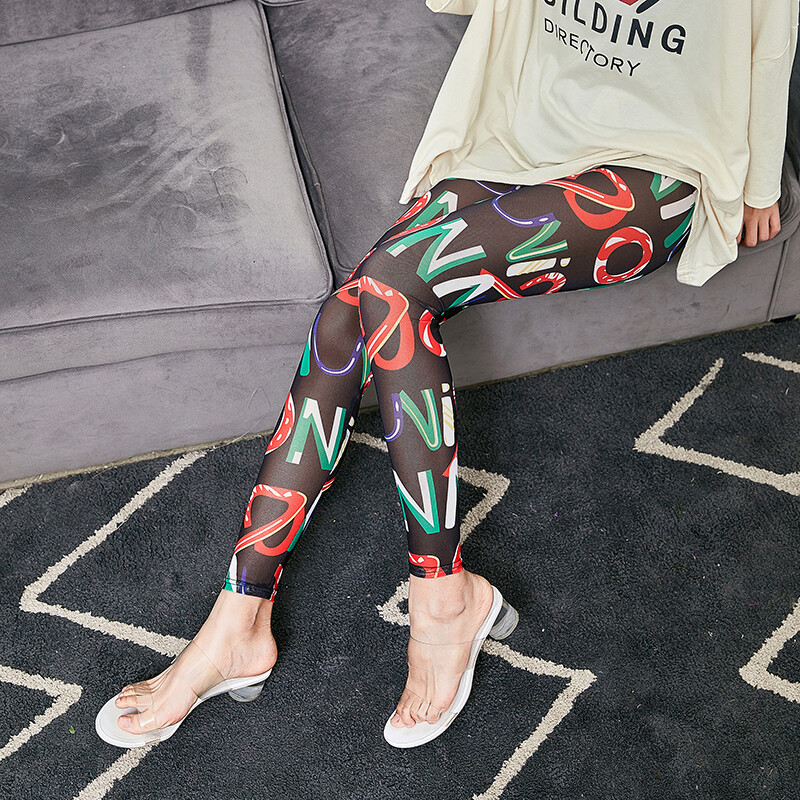 Modes marles legingi ar burtu apdruku Wear Summer Thin Cool Thin Caurspīdīgas marles bikses Augsti elastīgas slaidinošas sieviešu bikses