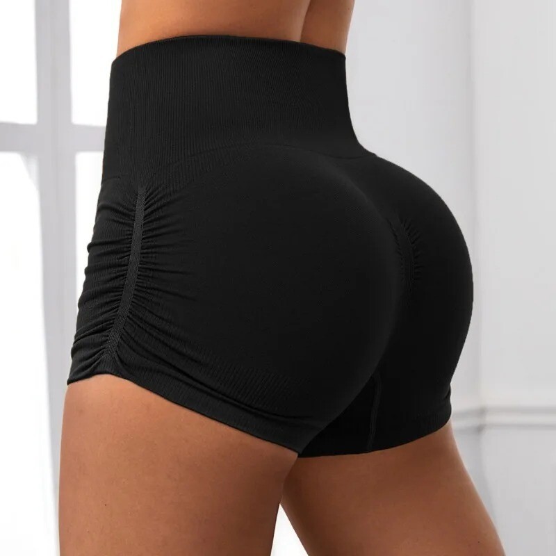 Naiste õmblusteta kortsudega Lühikesed püksid Fitness Joogapüksid Kõrge vöökohaga Push Up tagumik jõusaal Seksikad kõrge elastsed treenivad õhukesed säärised