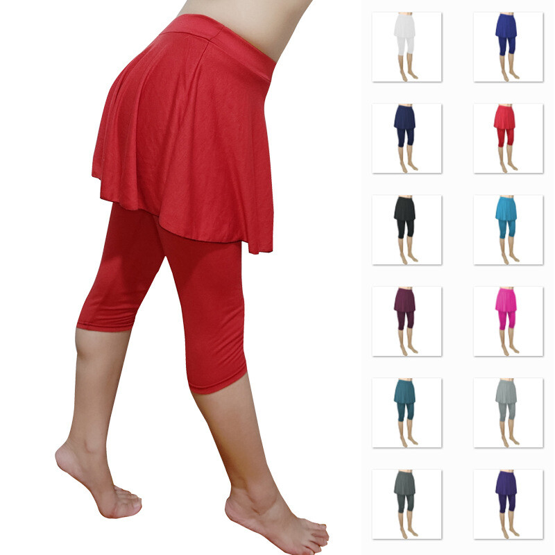 Naiste retuusid seelik Sport Fitness säärised ühevärvilised õmblusteta lühikesed retuusid Naiste vabaaja seelik Jooga püksid Culottes