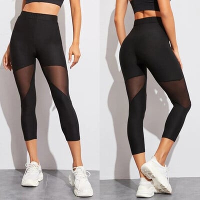 Perspektíva Mesh Patchwork Fitness Leggings Női Jóga Jeggings Leggins Női Elasztikus Capri Nadrág Női Legging Fekete