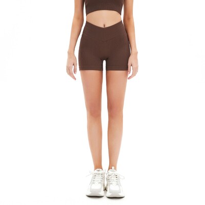 Pantaloni scurți cu nervuri pentru femei cu talie în V Pantaloni scurți de yoga fără sudură Pantaloni scurți de gimnastică subțiri, solidi, pentru antrenament, cu elasticitate ridicată.