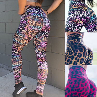 Moda femei slim fit cu imprimeu leopard fitness alergare yoga pantaloni talie înaltă elastică exercițiu sport colanți jambiere